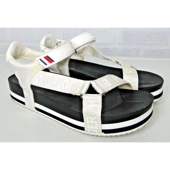 Tommy Hilfiger Womens Beckia White Platform Sandals 10 Medium - Picture 1 of 7